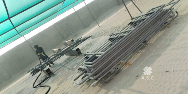 On-Site-Sandblasting-for-Steel-Components-Under-Shade-Cover